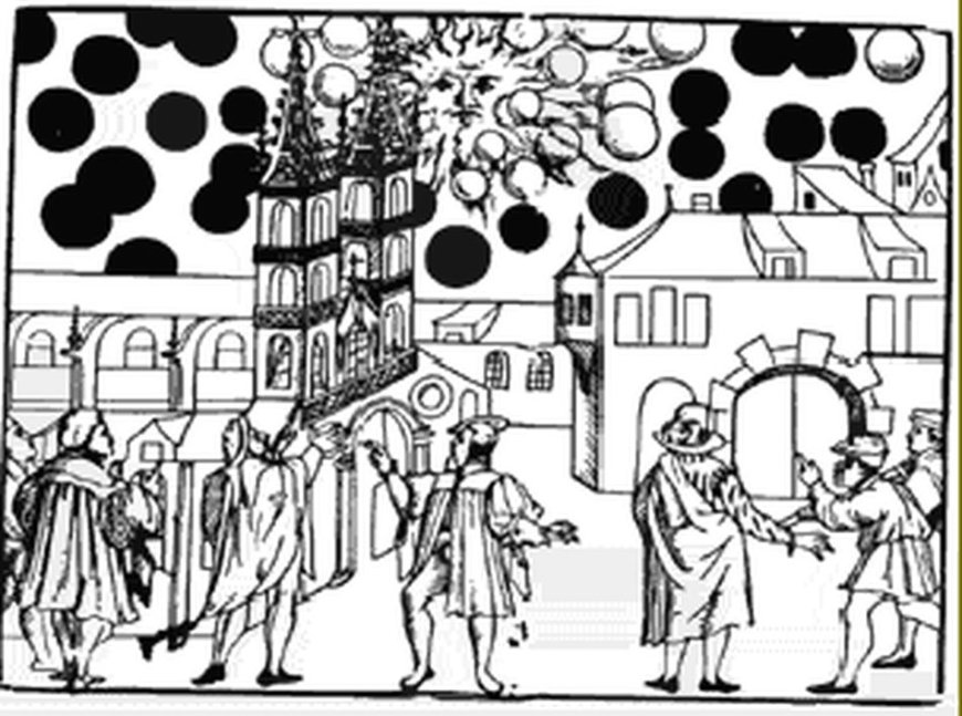 Strana forma apparsa nei cieli della svizzera nell'anno 1566